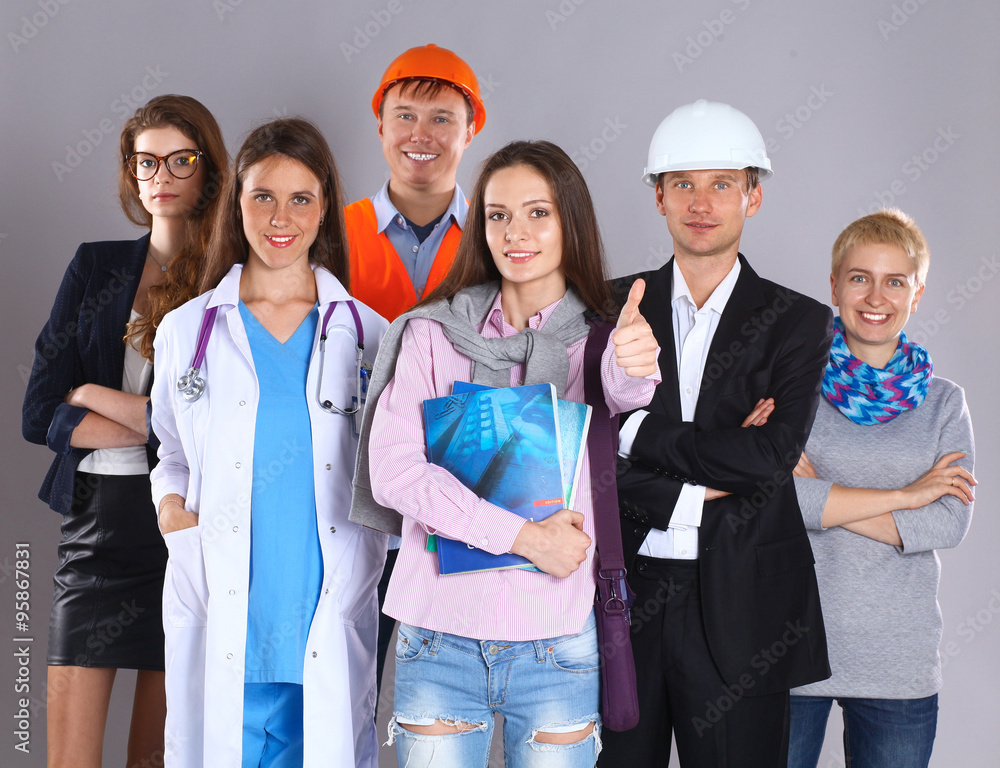 Portrait of smiling people with various occupations and showing ok Portrait of smiling people with various occupations and showing ok