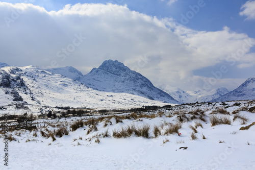 Ogwen Valley with snow in Snowdonia National Park, Ogwen, Conwy, North Wales, UK, Britain