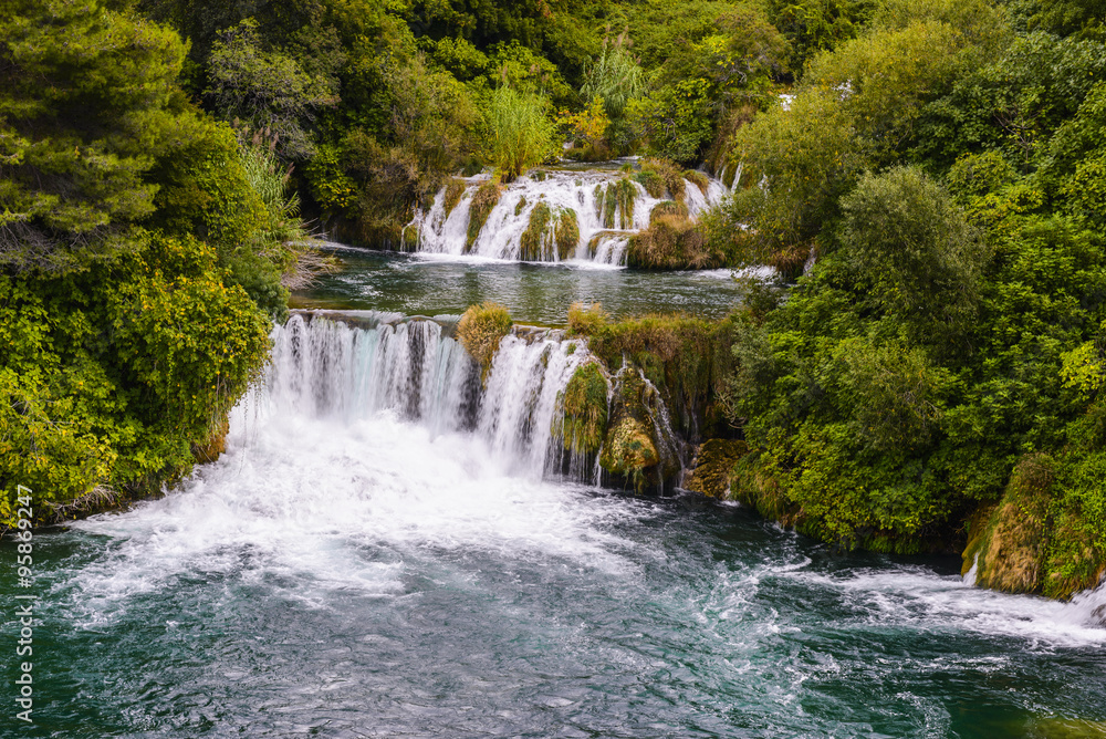 Naklejka premium Waterfalls in Krka National Park, Croatia