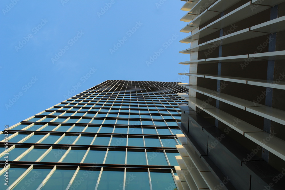 Business building, low angle, perspective. Business building, low angle, perspective.