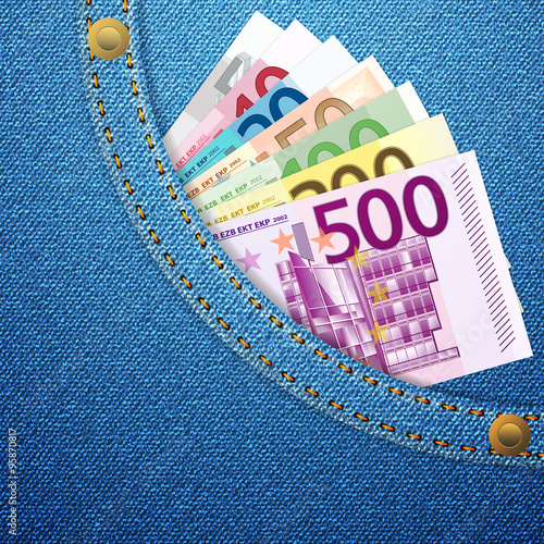 denim pocket and euro banknotes