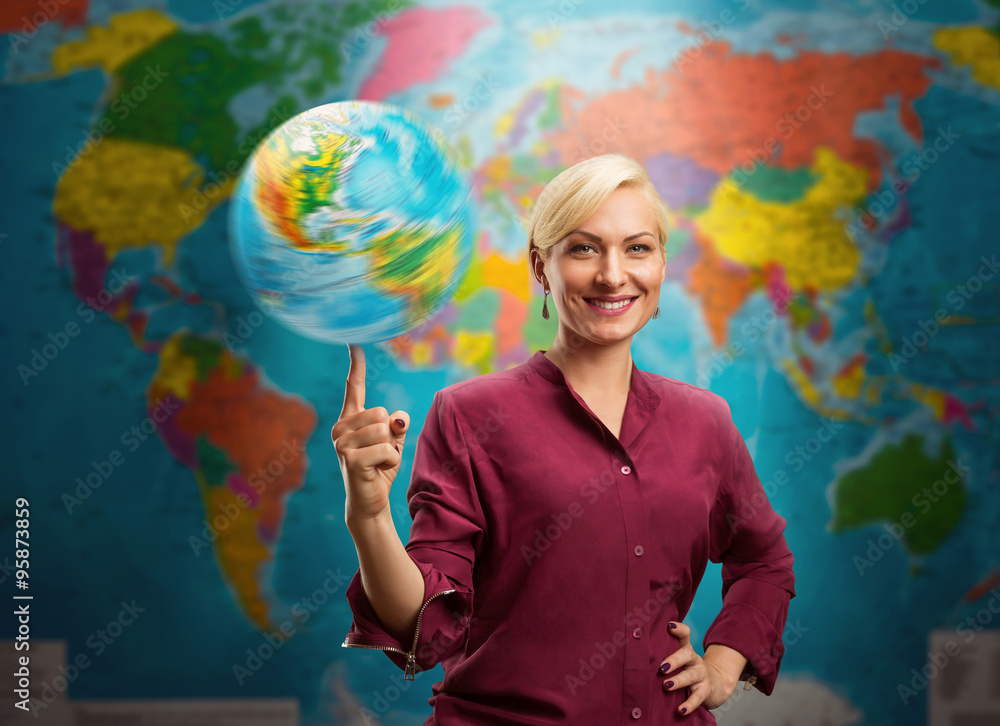Fototapeta premium Woman with a globe