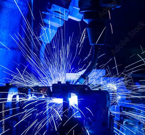  Welding robots movement in a car factory