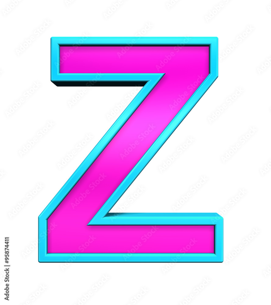 One letter from pink glass with blue frame alphabet set, isolated on white. Computer generated 3D photo rendering. One letter from pink glass with blue frame alphabet set, isolated on white. Computer generated 3D photo rendering.