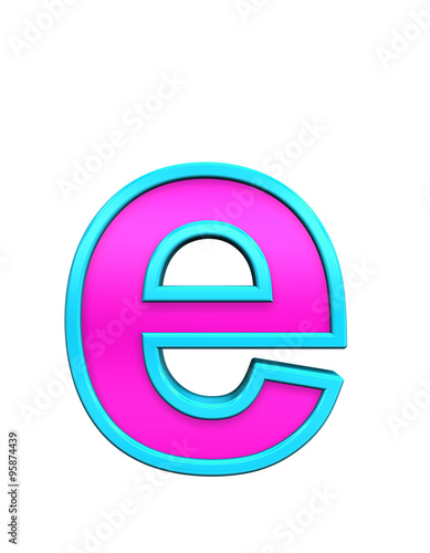One lower case letter from pink glass with blue frame alphabet set, isolated on white. Computer generated 3D photo rendering.
