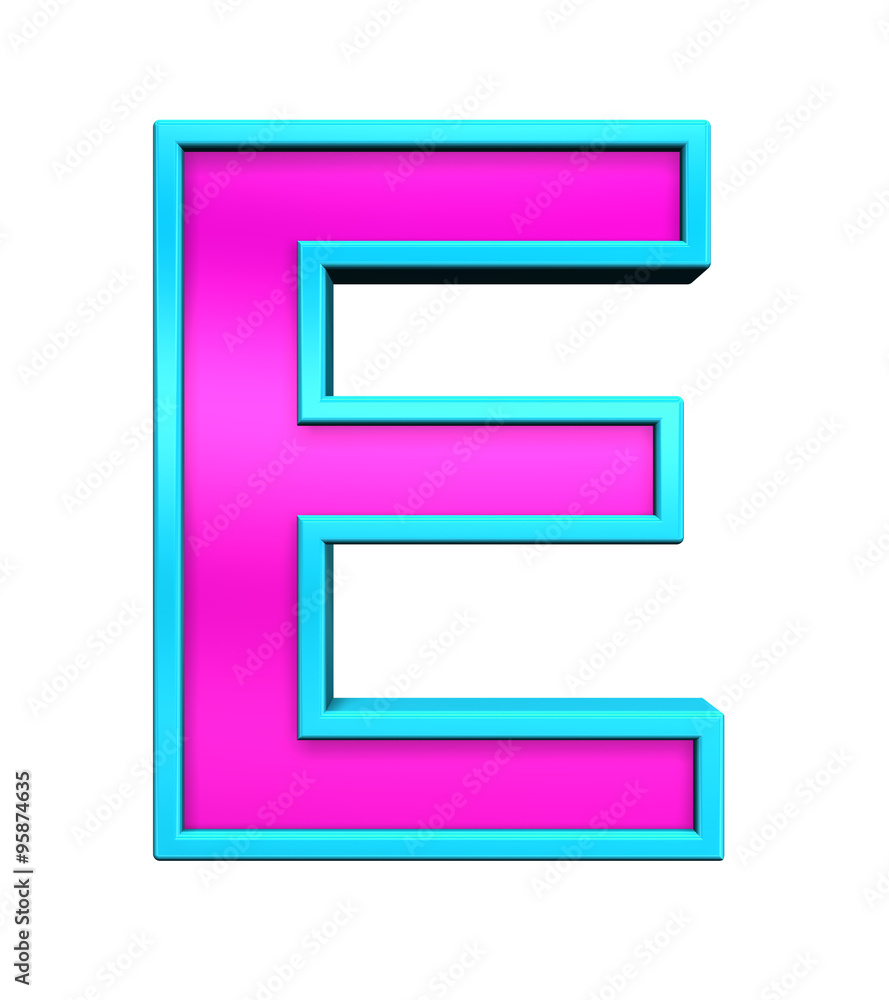 One letter from pink glass with blue frame alphabet set, isolated on white. Computer generated 3D photo rendering. One letter from pink glass with blue frame alphabet set, isolated on white. Computer generated 3D photo rendering.