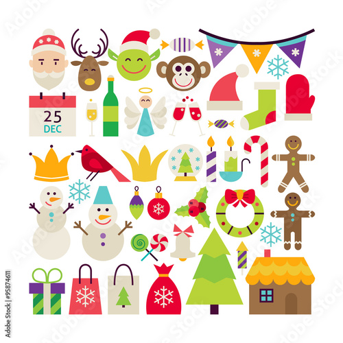 Big Flat Style Vector Collection of Merry Christmas Objects © anna_leni