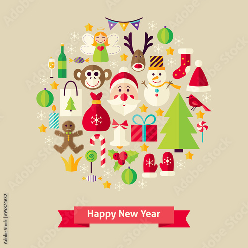 Vector Flat Style Happy New Year Objects Concept © anna_leni
