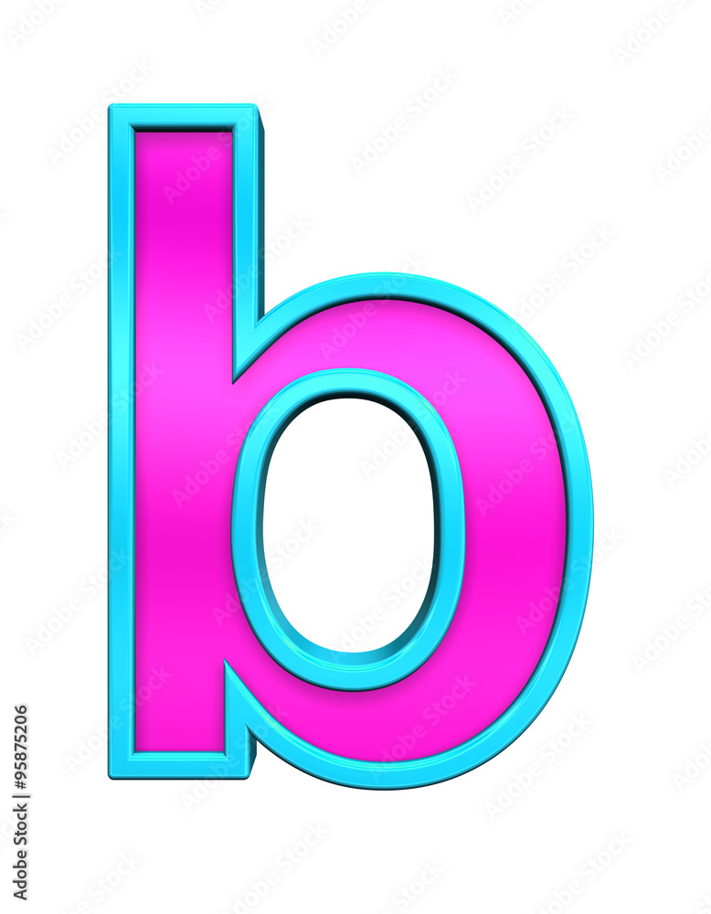 One lower case letter from pink glass with blue frame alphabet set, isolated on white. Computer generated 3D photo rendering. One lower case letter from pink glass with blue frame alphabet set, isolated on white. Computer generated 3D photo rendering.
