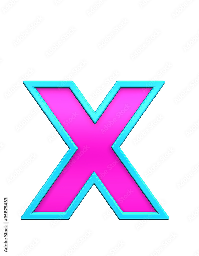 One lower case letter from pink glass with blue frame alphabet set, isolated on white. Computer generated 3D photo rendering. One lower case letter from pink glass with blue frame alphabet set, isolated on white. Computer generated 3D photo rendering.