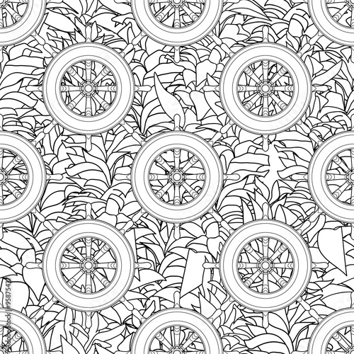 Ship equipment zentangle seamless pattern.