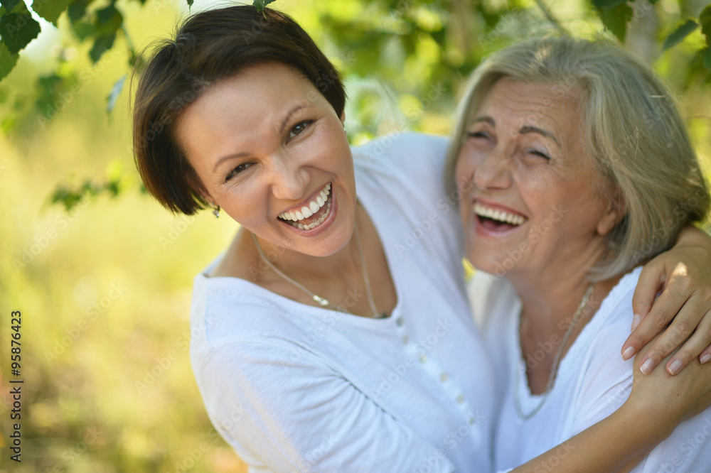 senior Mother and daughter in park senior Mother and daughter in park