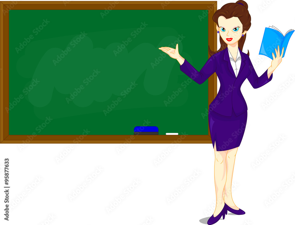 Cartoon female teacher standing next to a blackboard Stock Vector ...