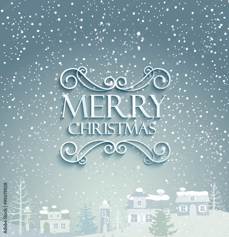 winter background. Christmas typographic label for Xmas and New Year holidays design. Calligraphic vector Decoration.