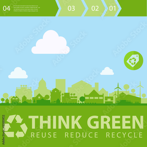 Think Green Vector illustration with small town