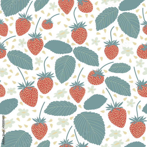 Seamless strawberry hand drawn vector pattern.