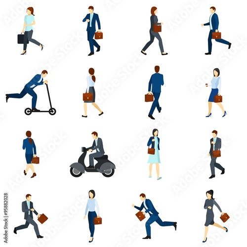 Businesspeople Going To Work Flat Icons Set