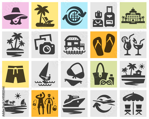 resort set black icons. signs and symbols