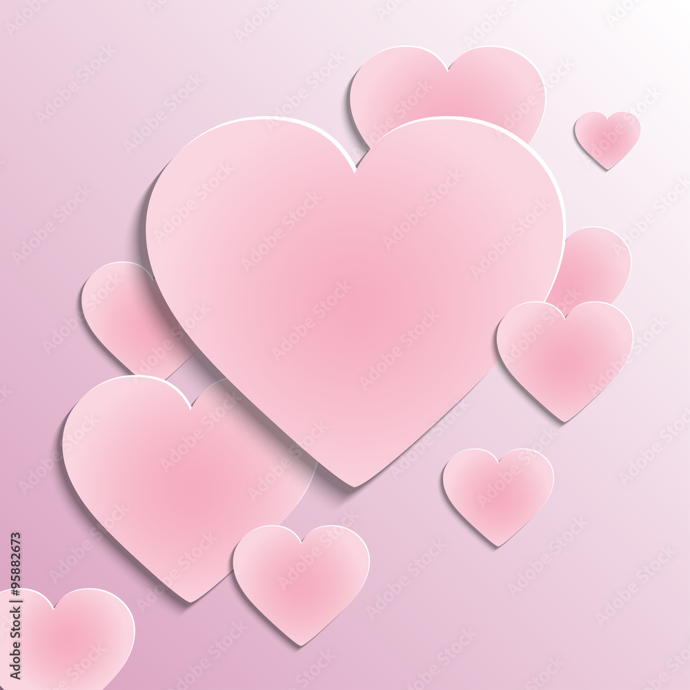 Vector illustration with pink background and  hearts,