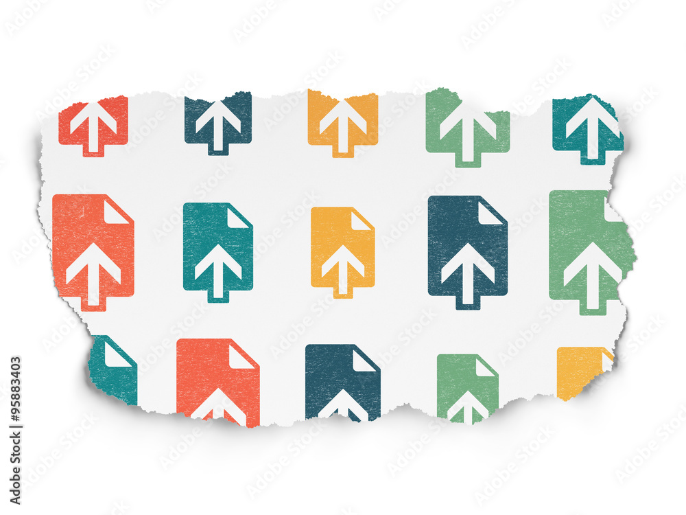 Web development concept: Upload icons on Torn Paper background Web development concept: Upload icons on Torn Paper background