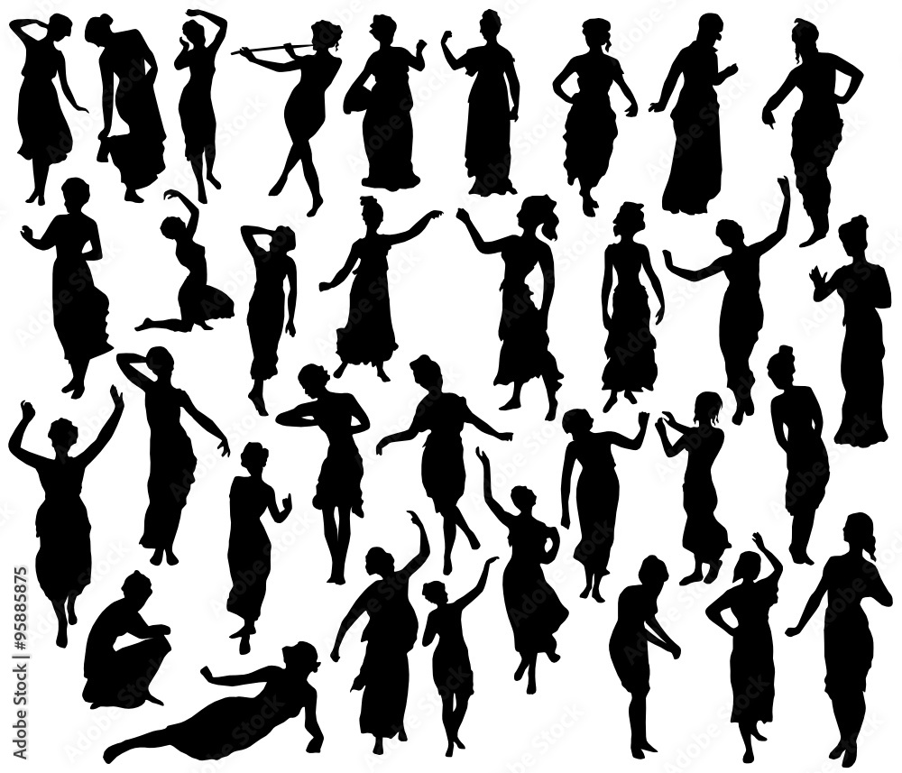 Silhouette of greek woman. Dancers, sculpture, statue. Silhouette of greek woman. Dancers, sculpture, statue.