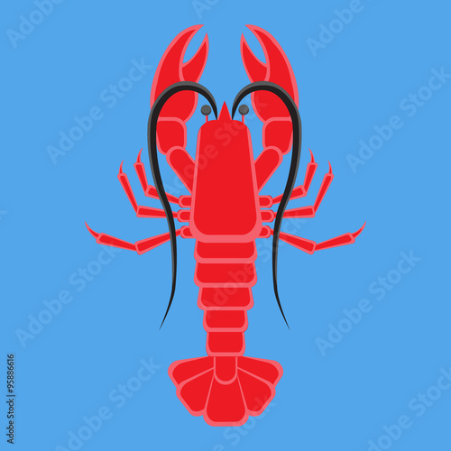 Image of crayfish on a blue background. flat design