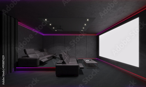 Valokuva Home Theater Interior. 3d illustration.