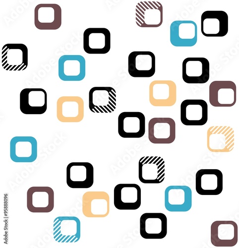 Seamless square pattern in black, orange, brown and blue
