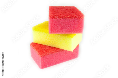 Sponge scouring pads on an isolated white background