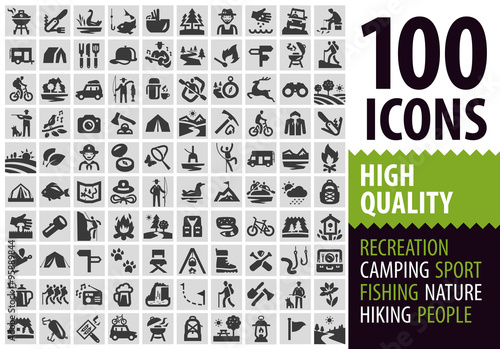hiking set black icons. signs and symbols