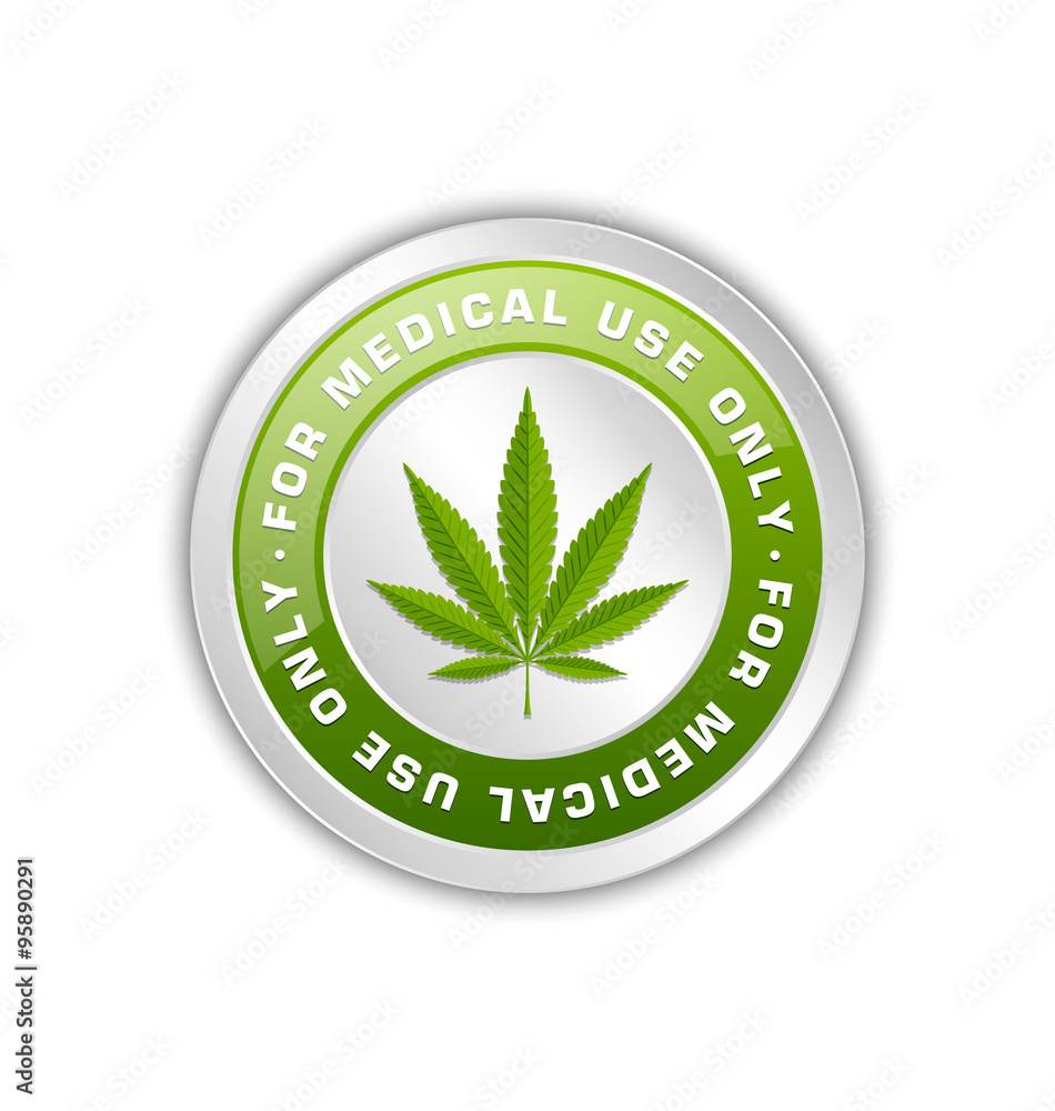 Medical use only badge with marijuana hemp leaf on white background Medical use only badge with marijuana hemp leaf on white background