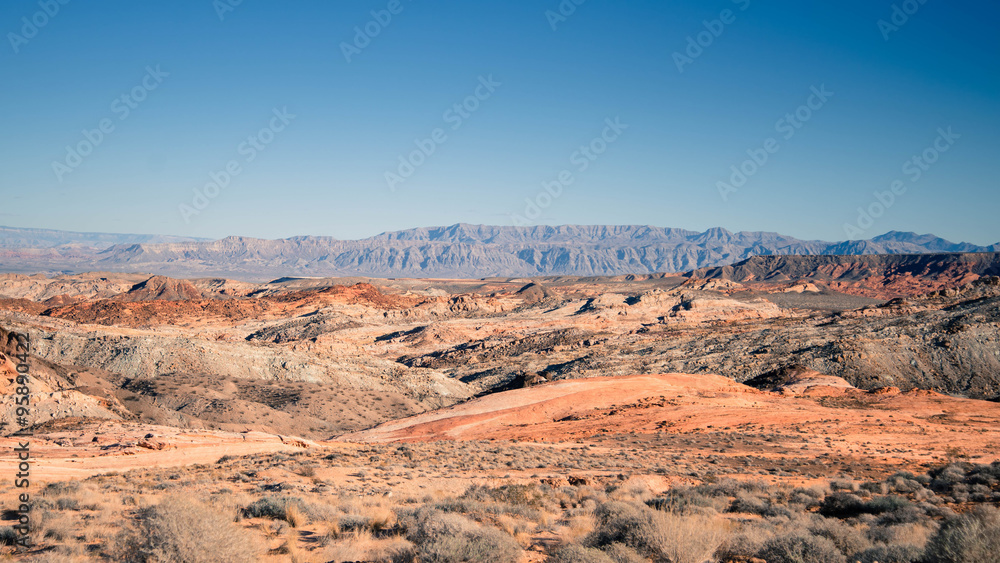 Wilderness and desert area in the desert of Valley of Fire state park near Las Vegas, Nevada