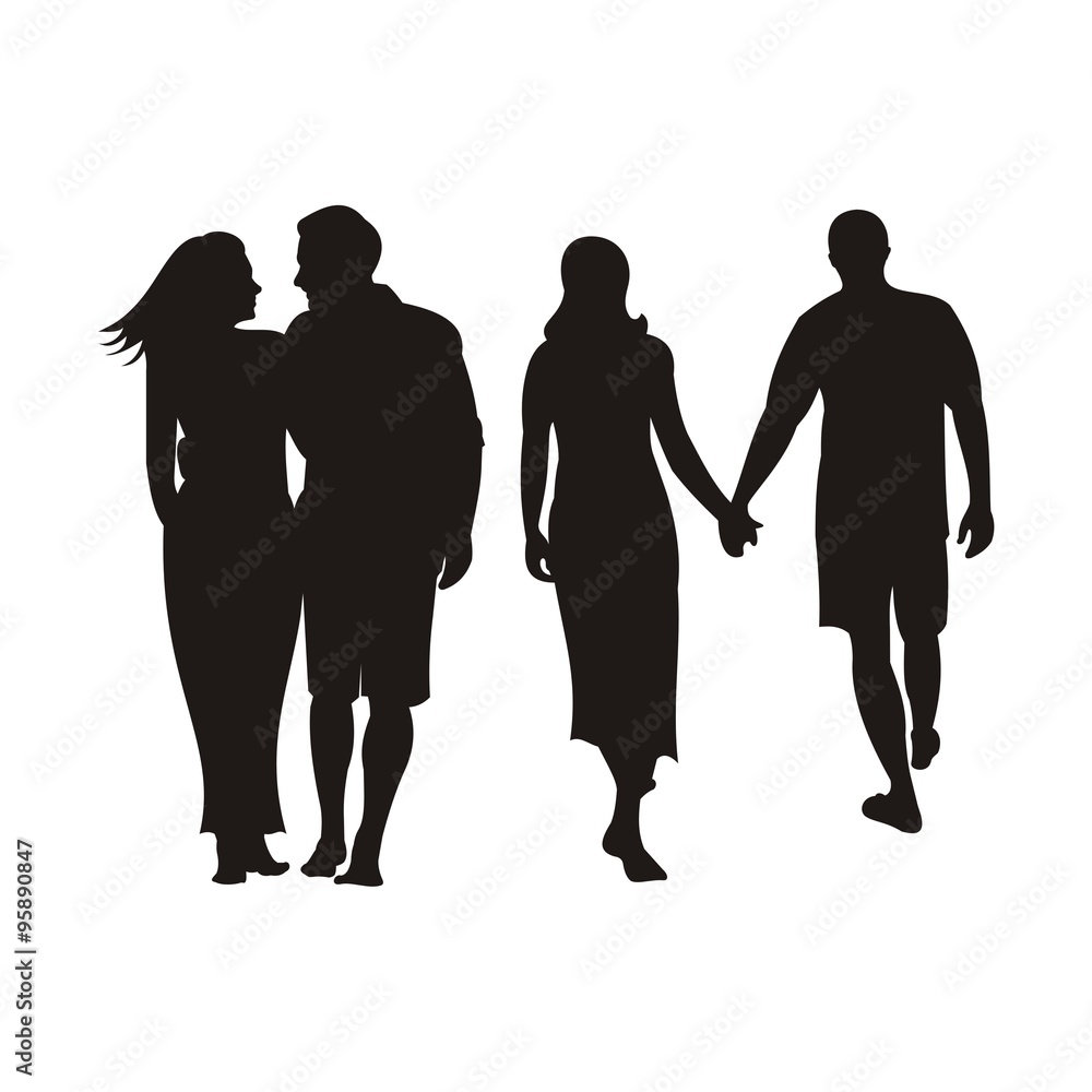 Couple Walking Silhouette Vector Stock Vector | Adobe Stock