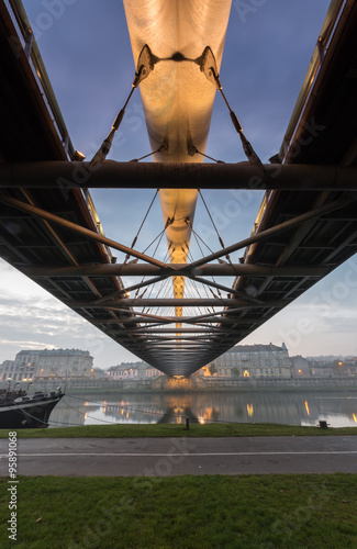 Bernatka footbridge over Vistula river in Krakow early morning #95891068
