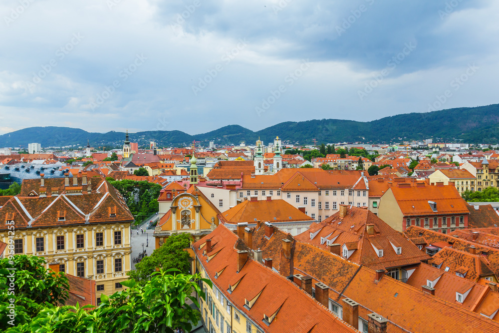 Obraz premium View of Graz city from hill, Austria