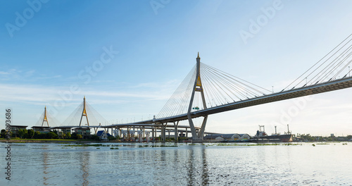 The bridge crosses the Chao Phraya River  Bhumibol Bridge or Ind