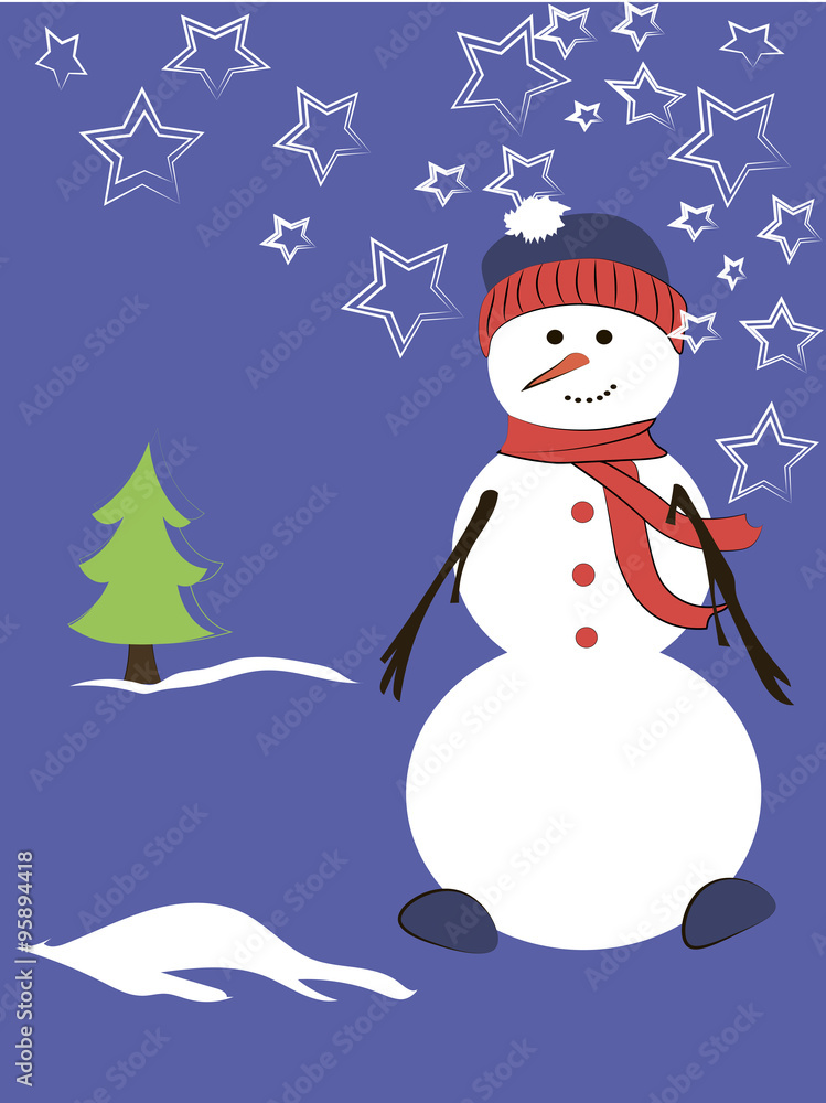 beautiful Christmas card, funny snowman
