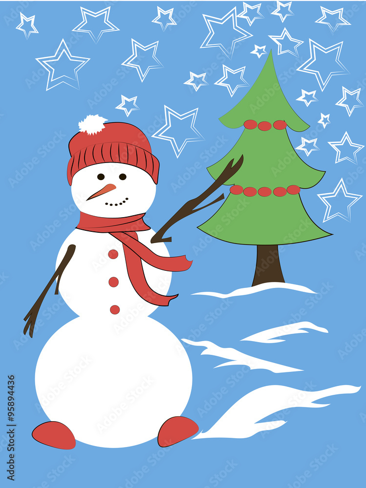 snowman near the Christmas tree