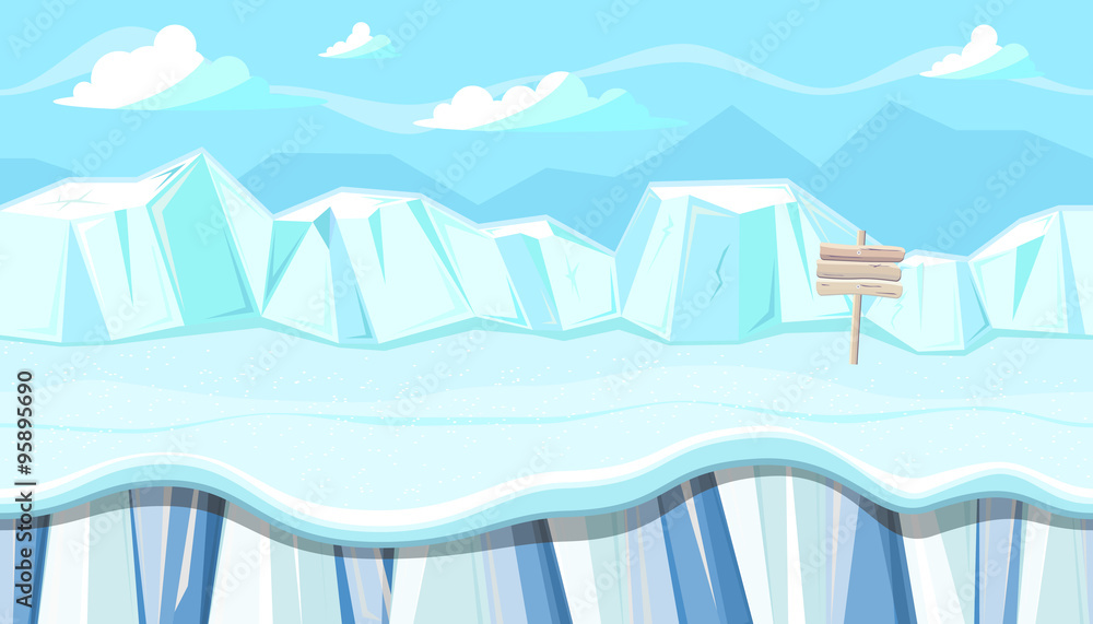 Seamless winter landscape with icebergs for Christmas game design Seamless winter landscape with icebergs for Christmas game design