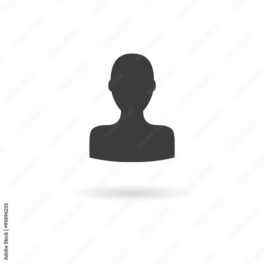 Dark grey icon for person (user) on white background with shadow