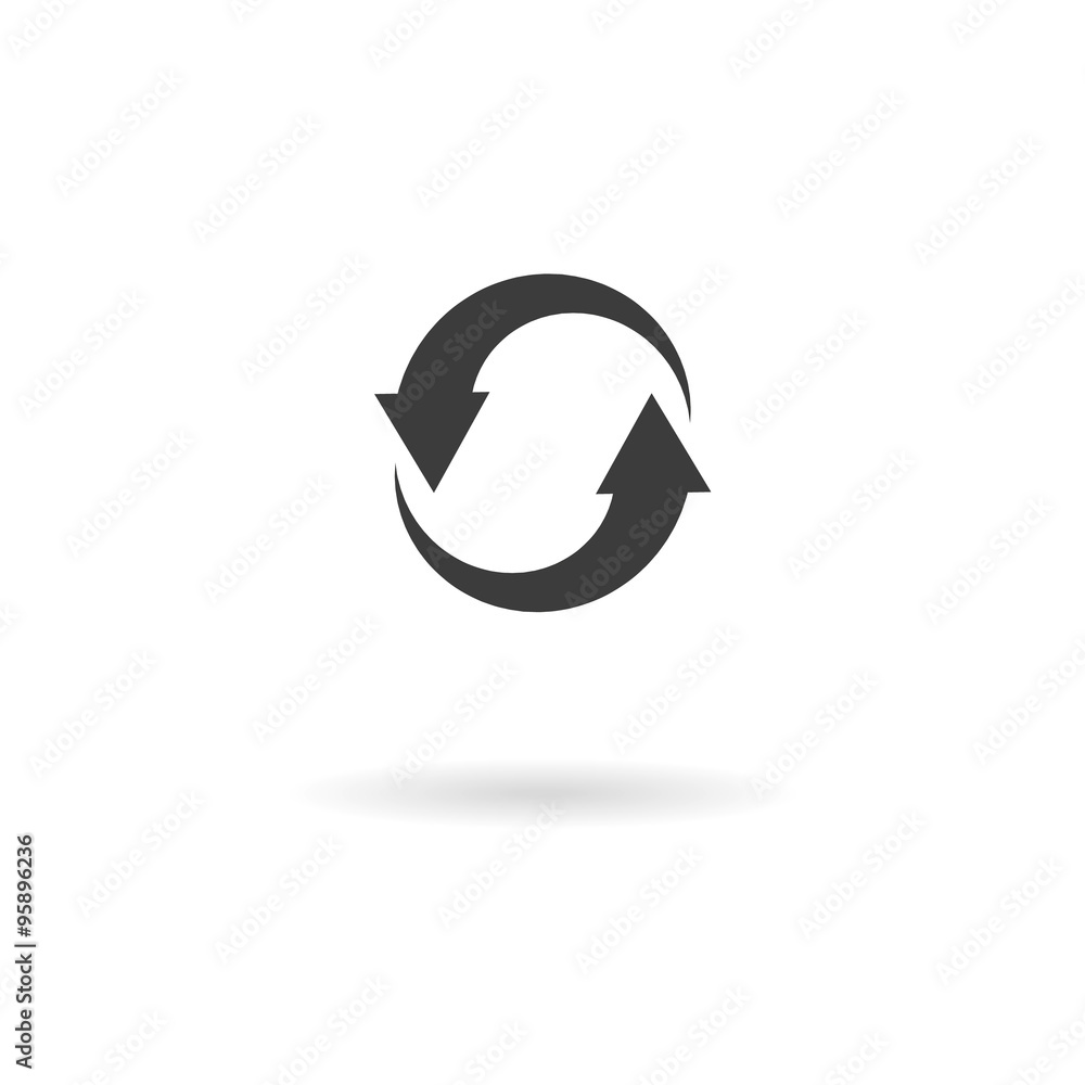 Dark grey icon for recycle (loop) on white background with shado Dark grey icon for recycle (loop) on white background with shado