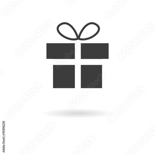Dark grey icon of present (gift) on white background with shadow