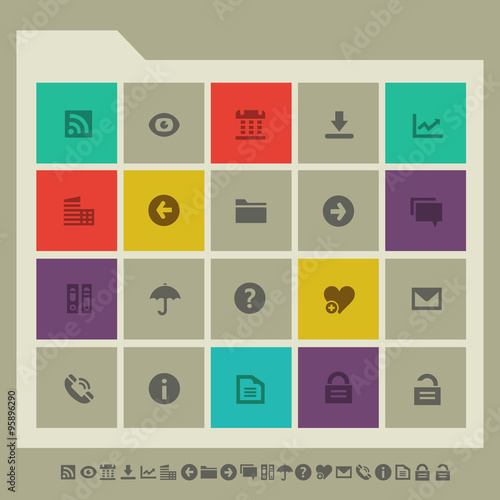 Office 1 icon set. Multicolored square flat buttons