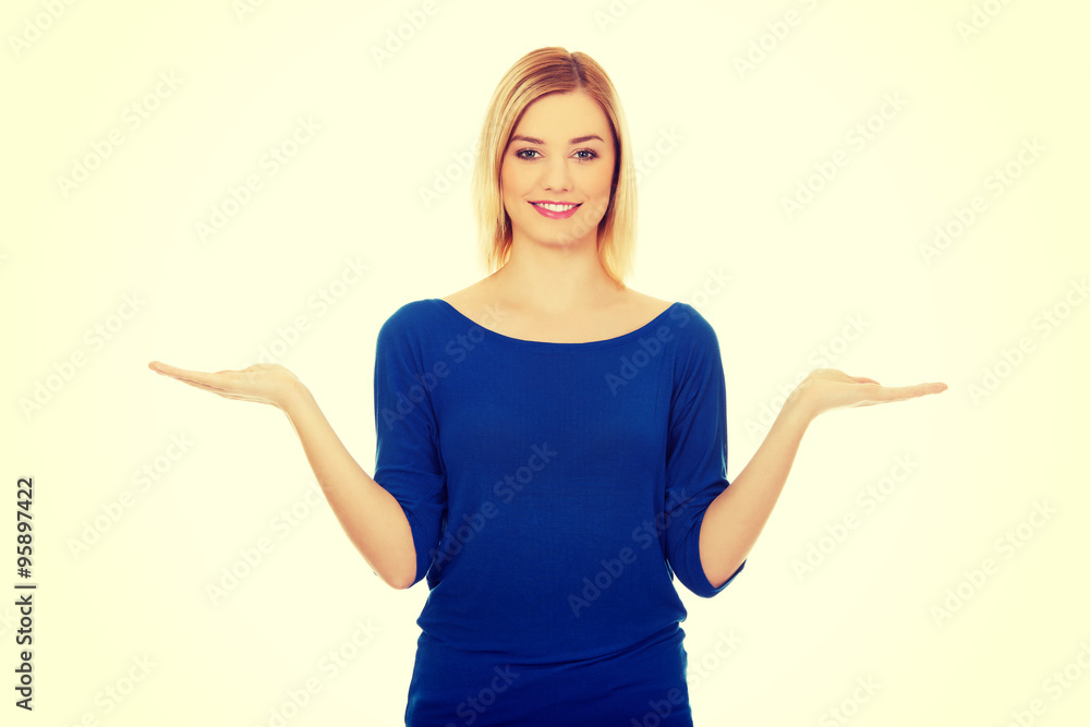 Young woman with empty hands. Young woman with empty hands.