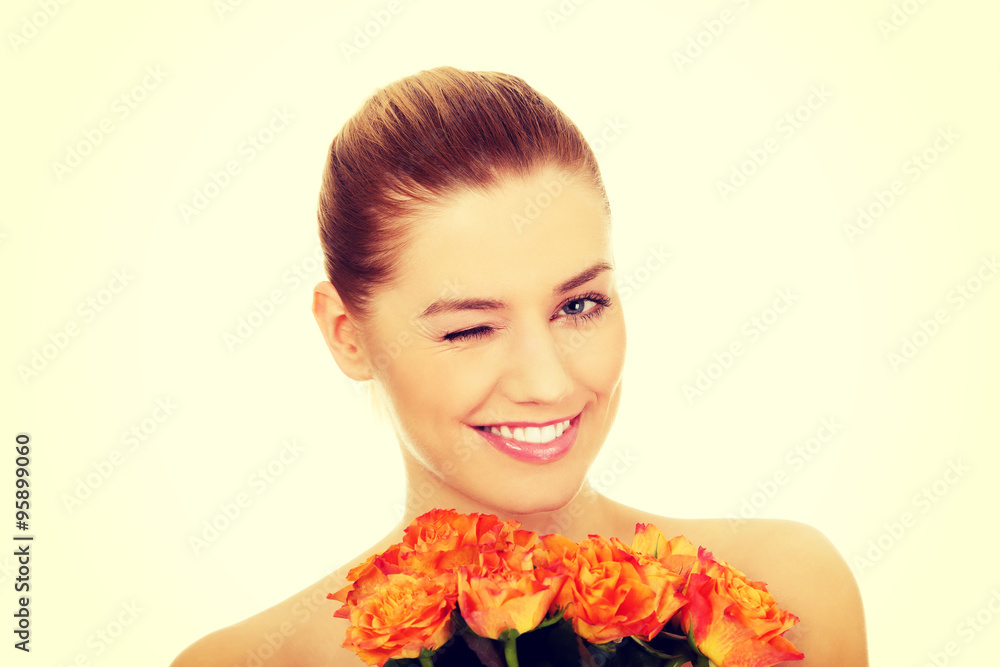 Fototapeta premium Beauty woman with roses.