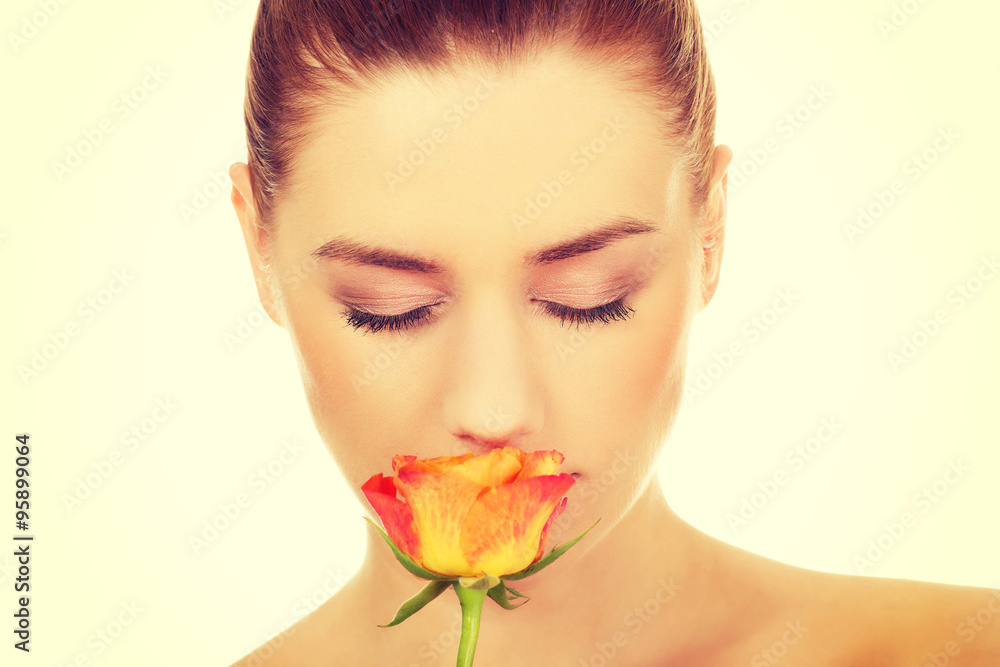 Beauty woman with rose.