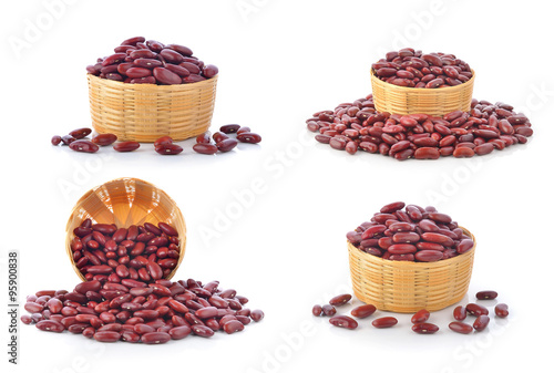 red beans in the basket isolated on white background
