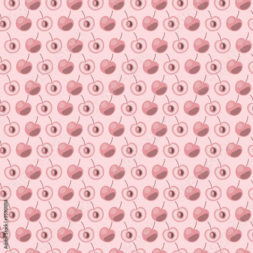 Wallpaper Mural Seamless vector pattern, matt symmetrical background with cherry, whole and half over light backdrop. Torontodigital.ca