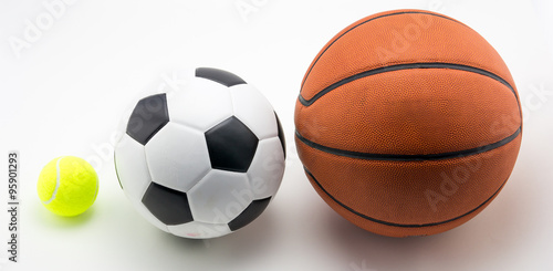 Basketball and soccer ball tennis ball on white