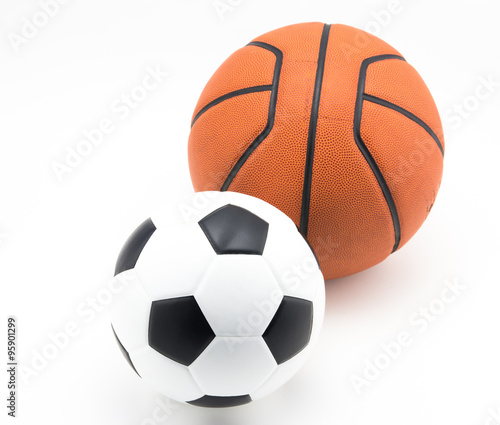 Basketball and soccer ball on white